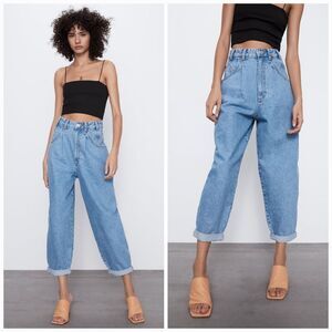 ZARA Ultra High Rise Slouchy Relaxed Fit Balloon Crop Jeans Blogger Favorite 10